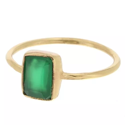 Anillo rectangular en piedra gema de color - Talla 57 - Dorado con oro fino - Onix verde