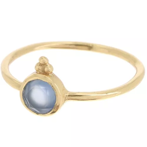 Anillo redondo de calcedonia fina - Talla 54 - Dorado con oro fino x1