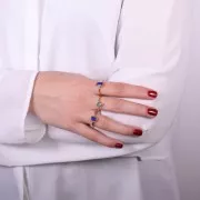 Anillo redondo de calcedonia fina - Talla 54 - Dorado con oro fino x1