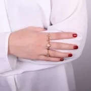 Anillo redondo fino de calcedonia - estilo étnico - Talla 52 - Dorado x1