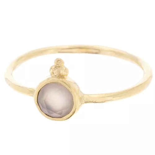 Anillo redondo fino de calcedonia - estilo étnico - Talla 54 - Dorado x1
