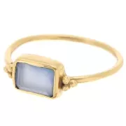 Anillo rectangular Calcedonia azul estilo étnico T.52 - Dorado x1