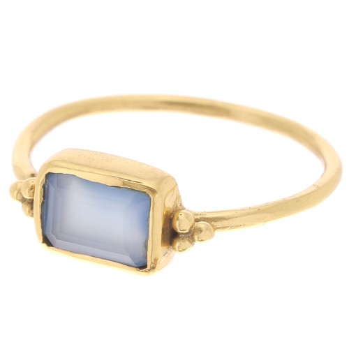 Anillo rectangular Calcedonia azul estilo étnico T.52 - Dorado x1