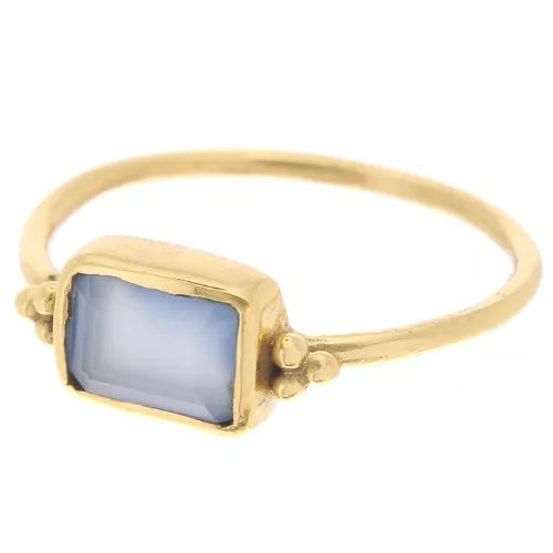 Anillo rectangular Calcedonia azul estilo étnico T.52 - Dorado x1