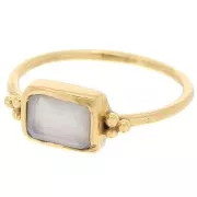 Anillo rectangular de calcedonia estilo étnico S.52 - Dorado con oro fino x1