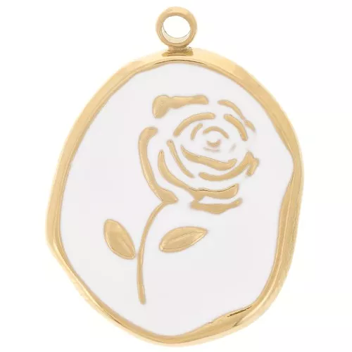 Colgante irregular 20x14,5 mm - Motivo rosa - Acero inoxidable 316L Dorado - Blanco x1
