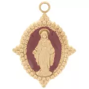Colgante oval 19x14 mm - motivo Virgen - acero inoxidable chapado en oro 304L - Burdeos x1