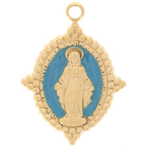 Colgante Oval 18x13 mm - Motivo Virgen - Acero inoxidable 316L Dorado - Turquesa x1