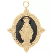 Colgante Oval 18x13 mm - Patrón Virgen - Acero inoxidable 316L Dorado - Negro x1