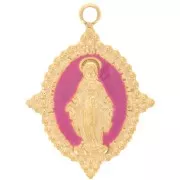Colgante Oval 18x13 mm - Patrón Virgen - Acero inoxidable 316L Dorado - Fucsia x1