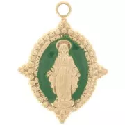 Colgante oval 18x13 mm - motivo Virgen - Acero inoxidable chapado en oro 316L - Verde abeto x1