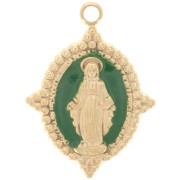 Colgante oval 19x14 mm - Motivo Virgen - Acero inoxidable 304 Oro - Verde abeto x1