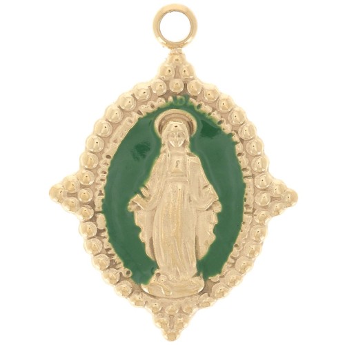 Colgante oval 19x14 mm - Motivo Virgen - Acero inoxidable 304 Oro - Verde abeto x1