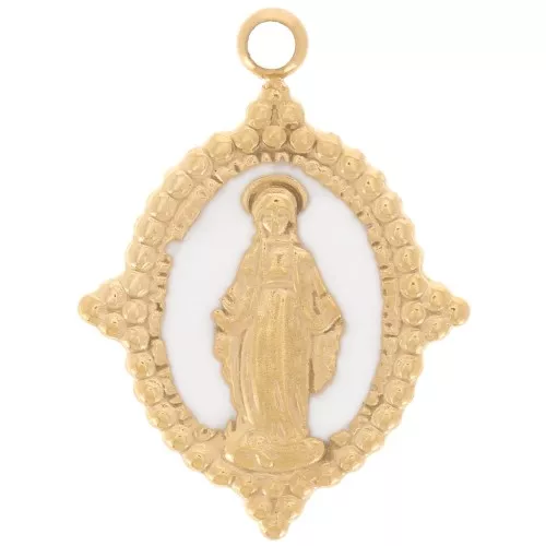 Colgante Oval 18x13 mm - Patrón Virgen - Acero inoxidable 316L Dorado - Blanco x1