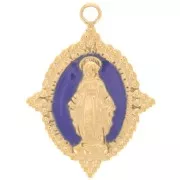 Colgante Oval 18x13 mm - Patrón Virgen - Acero inoxidable 316L Dorado - Azul oscuro x1