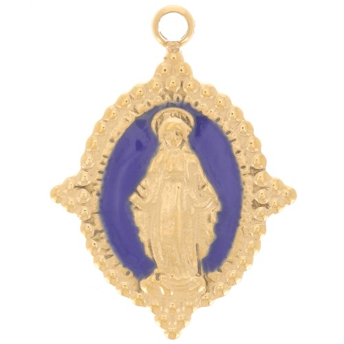 Colgante Oval 18x13 mm - Patrón Virgen - Acero inoxidable 316L Dorado - Azul oscuro x1