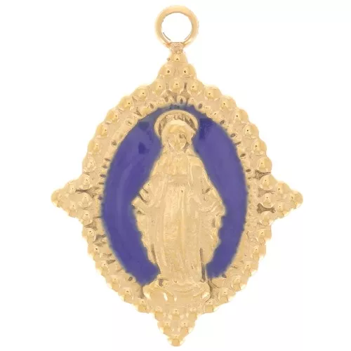 Colgante Oval 18x13 mm - Patrón Virgen - Acero inoxidable 316L Dorado - Azul oscuro x1