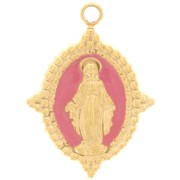 Colgante oval 18x13 mm - Motivo Virgen - Acero inoxidable 316L Dorado - Rosa vieja x1|raw }}