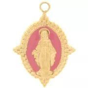 Colgante oval 18x13 mm - Motivo Virgen - Acero inoxidable 316L Dorado - Rosa vieja x1