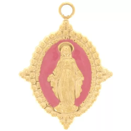Colgante oval 18x13 mm - Motivo Virgen - Acero inoxidable 316L Dorado - Rosa vieja x1