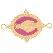 Entrepieza ovalado 21x13 mm - Patrón virgen - Acero inoxidable chapado en oro 316L - Fucsia x1