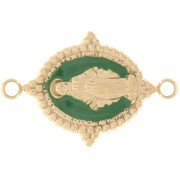 Entrepieza ovalado 21x13 mm - Motivo virgen - Acero inoxidable 316L dorado - Verde abeto x1