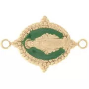 Entrepieza ovalado 21x13 mm - Motivo virgen - Acero inoxidable 316L dorado - Verde abeto x1