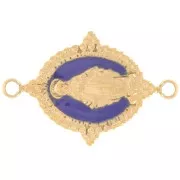 Entrepieza ovalada de 21,5 x 14 mm - motivo de la Virgen - Acero inoxidable 316L Dorado - Azul oscuro