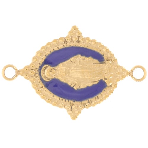 Entrepieza ovalada de 21,5 x 14 mm - motivo de la Virgen - Acero inoxidable 316L Dorado - Azul oscuro
