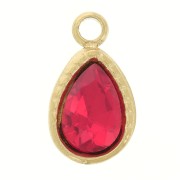 Charm gota 10x6 mm con cristal facetado - Acero inoxidable 316L Dorado - Rojo x1