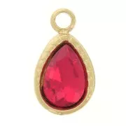 Charm gota 10x6 mm con cristal facetado - Acero inoxidable 316L Dorado - Rojo x1