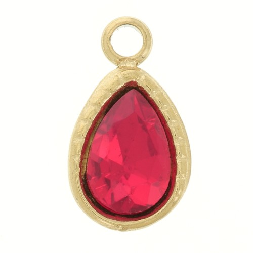 Dije en forma de gota de 10 x 6 mm con cristal facetado - Acero inoxidable 304 Dorado - Rojo x1