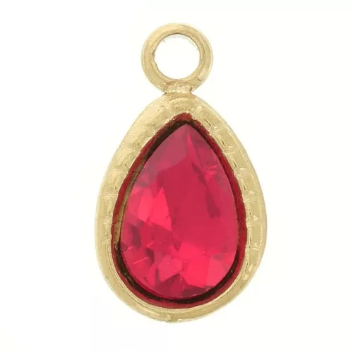 Dije en forma de gota de 10 x 6 mm con cristal facetado - Acero inoxidable 304 Dorado - Rojo x1