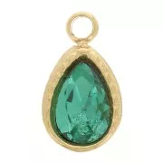 Dije en forma de gota de 10 x 6 mm con cristal facetado - Acero inoxidable 304 Dorado - Verde x1