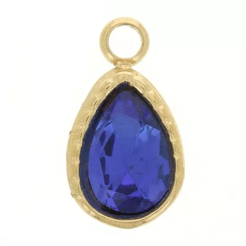 Dije de Gota de 10x6mm con Cristal Facetado - Acero Inoxidable Dorado 304 - Zafiro x1