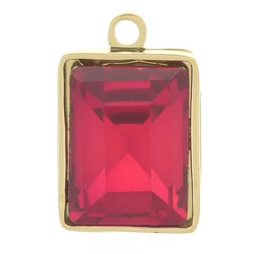Charm rectángulo 11x7 mm con cristal facetado Acero inoxidable 316L Dorado Rojo x1