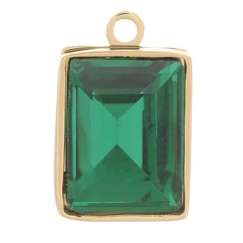 Dije Rectángulo 11x7mm con cristal facet Acero Inoxidable 316L Dorado Esmeralda x1