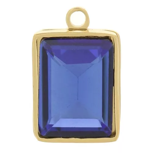 Charm rectángulo 11x7 mm con cristal facetado Acero inoxidable 316L Dorado Azul x1