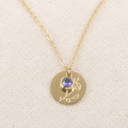 Dije de piedra de nacimiento óxido de circonio 6mm Febrero Acero inoxidable304L Dorado Amatista