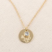 Dije de piedra de nacimiento óxido de circonio 6 mm Avril Acero inoxidable 304L Dorado Cristal