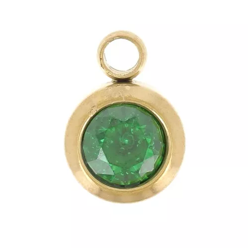 Dije piedra de nacimiento óxido de circonio 6mm Mai Acero inoxidable 304L Dorado Esmeralda