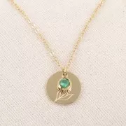 Dije piedra de nacimiento óxido de circonio 6mm Mai Acero inoxidable 304L Dorado Esmeralda