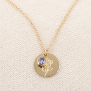 Dije de piedra de nacimiento circón 6mm Junio Acero inoxidable 304L Dorado Luz Amatista