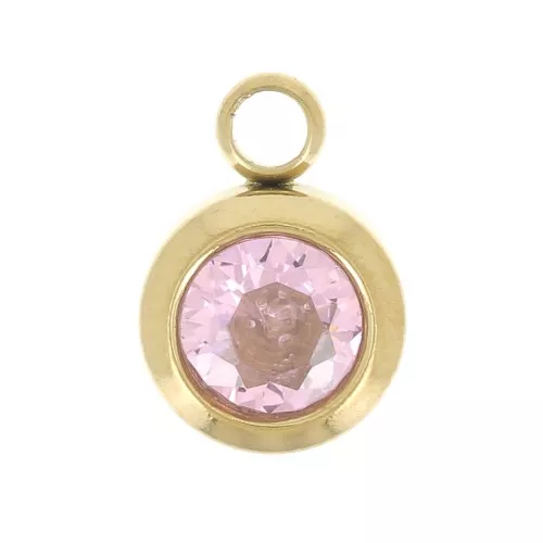 Dije piedra de nacimiento óxido de circonio 6mm Octubre Acero inoxidable 304L Dorado rosa