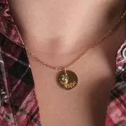 Dije piedra de nacimiento óxido de circonio 6mm Octubre Acero inoxidable 304L Dorado rosa