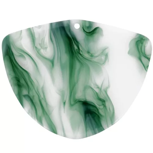 Colgante geométrico de acetato 35x45 mm - Verde oscuro jaspeado - Blanco x1