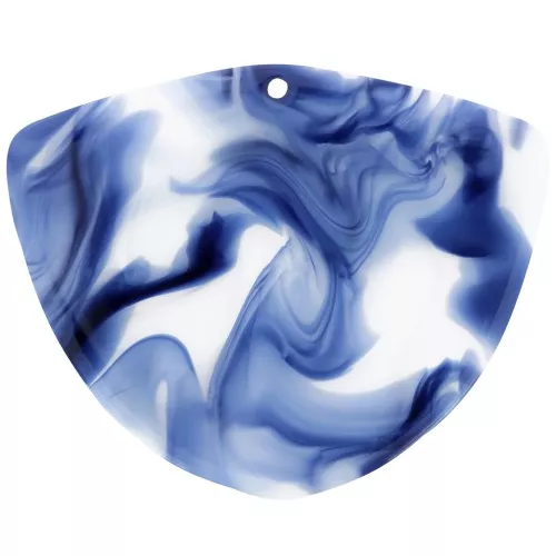 Colgante geométrico de acetato 35x45 mm - Azul oscuro jaspeado - Blanco x1