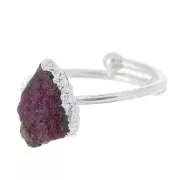 Anillo druzy en piedra preciosa Sillimanite teñido T.48 a 56 - Arg 925 - imit Rubí