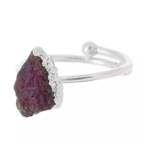 Anillo druzy en piedra preciosa Sillimanite teñido T.48 a 56 - Arg 925 - imit Rubí