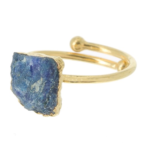 Anillo druzy piedra Sillimanite teñido T.48 a 56 plata 925 Oro fino - imita Zafiro